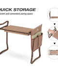 2 In 1 Garden Kneeler And Seat Folding Bench With Tool Pocket And EVA Kneeling Pad Plus Garden Gloves, coffee color open frame view