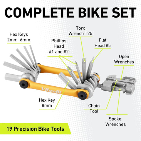 Compact Bike Multitool With Carry Case, 19 Tools For Grab And Go Repairs detailing hex wrenches and chain breaker
