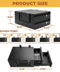 Premium Steel Double Under Desk Drawer With Slick Ball Bearing Rollers And Solid Deadbolt Lock For Zero Hassle Workspace Organization That Clamps Under Desks dimensions illustration with adjustable height options.