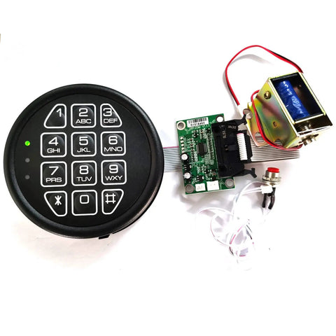 Drop In This Heavy Duty Electronic Gun Safe Replacement Lock With Slick Black Matte Zinc Shell Anti Shake Mechanism One To Eight Digit Programmable Codes Dual Access Groups Triple Led Status Lights Built Tough For Easy Setup keypad and electronic components view