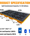 Heavy-Duty Spill Containment Tray Built Tough With Forklift Pockets, 2000 Lb Capacity, Stackable Leakproof Modular Platform