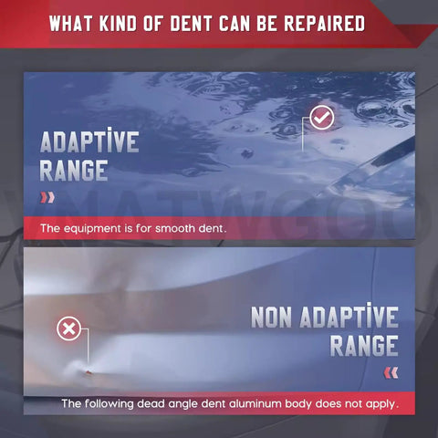 Image showing types of dents repairable with Heavy Duty Auto Dent Repair Kit With 1380W Beast Induction Heater For Steel Surfaces.