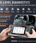 Hands holding NT510 Pro OBD2 Scanner For Porsche Two In One Diagnostic Tool And 12 Volt Battery Tester inside a car