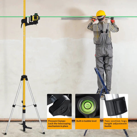 Beefed Up Pro Grade Telescoping Laser Pole With Tripod For Rotary And Line Lasers, 12 Feet 3.7 M Adjustable Height in use on site.