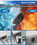 Installation of Eight Size Nylon Hole Plugs Set With 135 Pieces In Plastic Box with size measurements and temperature resistance.