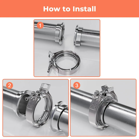 Installation steps for 2 Inch Quick Release V Band Clamp 304 Stainless Steel For Turbo Exhaust Downpipe Install Durable High Performance