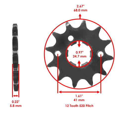 Drive Chain And Sprockets Kit For Yamaha Grizzly 125 YFM125 G 2004 2005 2006 2012 Front Sprocket 12 Tooth Dimensions