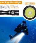DL02 Scuba Dive Light Beast Mode Power 3000 Lumens 6500K Cool White Beam with Rotary Magnetic Switch in use underwater.