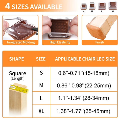 Image of sizes available for 24 Pack Slick Clear Chair Leg Floor Protectors For Hardwood Floors Thickened Silicone Felt Caps