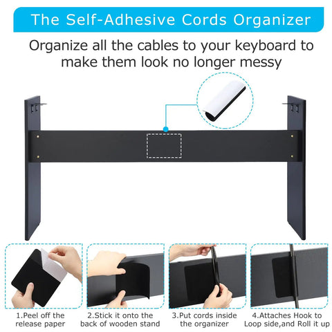 Wooden Keyboard Stand For Yamaha P143 P145 P223 P225 Digital Pianos with cable organizer in black finish, easy assembly