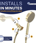 Installation diagram of Solid Metal Handheld Shower Head With Hose And Brass Holder, Polished Brass Finish, showing key components.