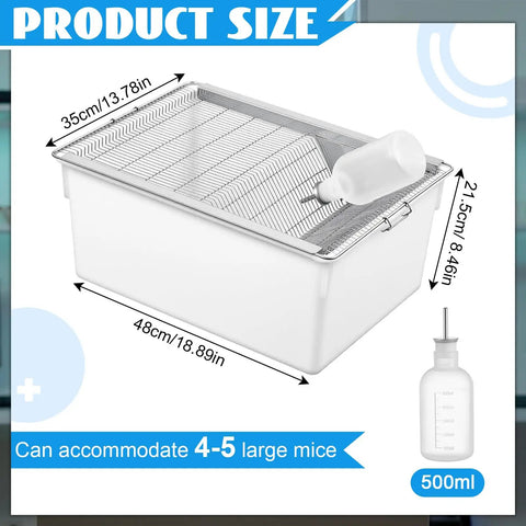 Heavy Duty Two Pack Lab Mouse Breeding Cages Spacious Plastic Rodent Housing With Quick Snap Water Bottles And Locking Lids For No Sweat Daily Cleaning And Built Tough Comfy Critter Living. Image showing dimensions 48x35x21.5cm.