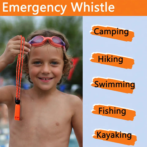 Child holding Ultra Loud Emergency Whistle 120dB Survival Signaling Whistle for Camping Hiking Boating Fishing Lifeguard