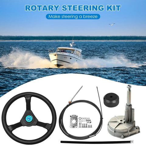 15 Foot Boat Steering Cable Kit With 12.5 Inch Wheel Rotary Helm For Outboard Marine Steering System, High Performance Boat Steering Kit With Durable Rotary Helm