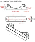 Durable Scuba Tank Holder System With Interlocking Bases And A Flexible Silicone Band technical dimensions diagram