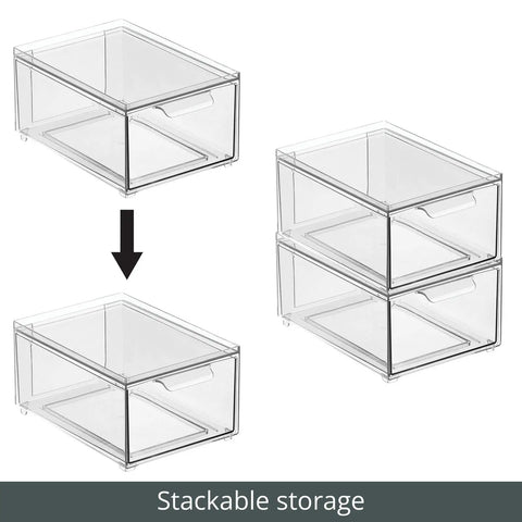 Stackable Storage Box With 2 Pull Out Drawers Clear Plastic Bin For Closet Organization Linen Coat Bedroom Or Entryway Storage