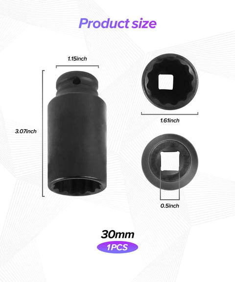Shop Ready 30mm 12 Point Deep Well Impact Axle Nut Socket Engineered Tough For Quick Hub Lock Nut Pulling On Most Domestic Vehicles Without Giving You Heartburn, size specifications.