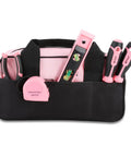 Pink 7 Piece Tool Kit For Home DIY With Screwdriver Pliers Measuring Tape Level Scissors And Wide Open Mouth Canvas Storage Bag