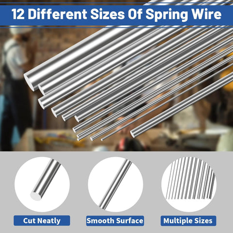 Glarks stainless steel spring wire assortment kit, 12 sizes, 0.3-3mm diameter, 400mm length for DIY RC model ships