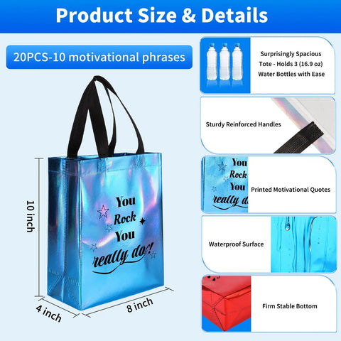 40 Pcs Reusable Gift Bags With Handles Set includes 20 iridescent gift bags and tissue papers for employee appreciation.