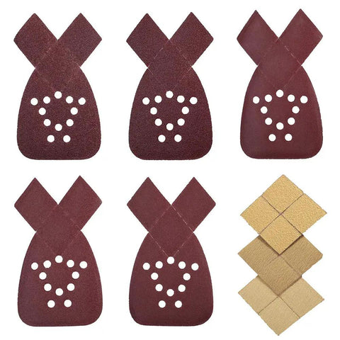 No Fuss Mouse Sander Sanding Pads Set, 50 Pack With 60 80 120 150 And 220 Grits, 12 Hole Hook And Loop Paper, displayed in a grid.