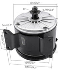 Rock Solid 36V 350W Brushed DC Electric Motor My1016 Kicking Out Two Seventy Five RPM With Eleven Tooth Sprocket side view with dimensions.