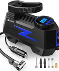 Portable 12V Car Tire Inflator Air Pump With LED Light and 150 PSI Digital Gauge, Compact Air Compressor, Blue Kit