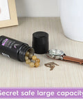Lowkey Discreet Diversion Safe Stash Can With Hidden Compartment For Keys Cash And Valuables open with beads and watch on table