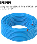 Three Quarter Inch Shop Air Line Kit With 100 Ft HDPE Aluminum Hose Blue For Garage Air Compressors, coiled view.