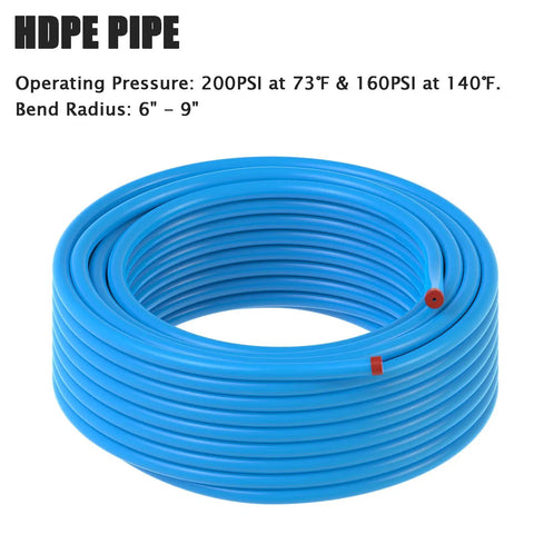Three Quarter Inch Shop Air Line Kit With 100 Ft HDPE Aluminum Hose Blue For Garage Air Compressors, coiled view.