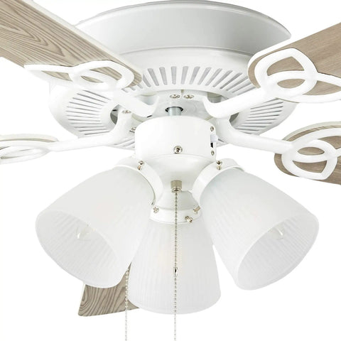 52 Inch Indoor Ceiling Fan With Dimmable LED Light Kit And Reversible Blades In White Finish, Quiet As A Mouse Motor, Four Speeds, Perfect For Living Rooms Up To 225 Sq Ft, Pushing About 4036 CFM And 69 CFM Per Watt