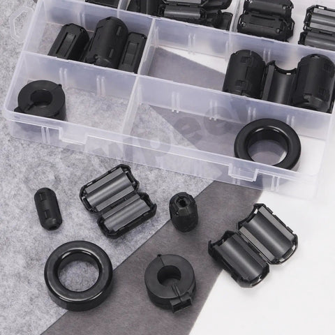 Clip On Ferrite Ring Core Kit With Toroid Core, 32 Pieces In 7 Sizes, EMI RFI Noise Suppressor For HDMI And USB Cables, assorted sizes