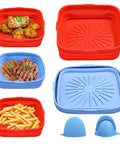 8.1 Inch Air Fryer Silicone Pot Square Set Of 2 Reusable Silicone Baskets For 5 Quart Or Larger Square Air Fryers Foldable And Easy To Clean With Heat Proof Gloves Included Color Red And Blue
