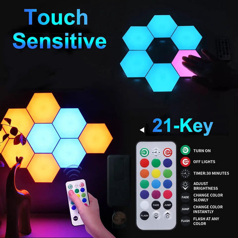 Dope Remote Controlled RGB Hexagon LED Lights For Gaming Setup With Touch Sensitive Panels 14 Geometric Wall Panels Display