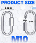 Product size diagram of M10 quick links with 3.5in length and detailed dimensions for 30 Pack M10 Quick Links And Three Eighths Inch Heavy Duty Locking Carabiners Set.