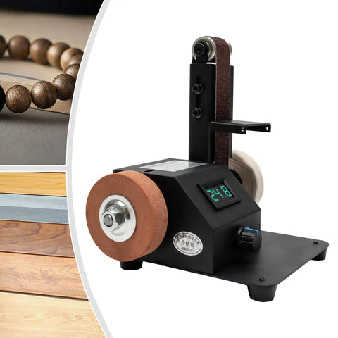 Straight Up Workhorse Mini Electric Belt Sander And Tabletop Polisher With Variable Speed Control on a workstation for DIY crafts.