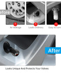 Comparison of before and after using Audi Tire Valve Stem Caps 4 Pack Aluminum Alloy Metal Air Caps For Car Wheels Black Finish Durable Protect Valves