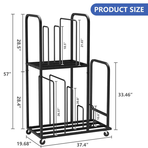 Two Tier Mobile Carton Cart With Eight Adjustable Dividers Rolling Packing Station For Home Or Warehouse dimensions shown in image.