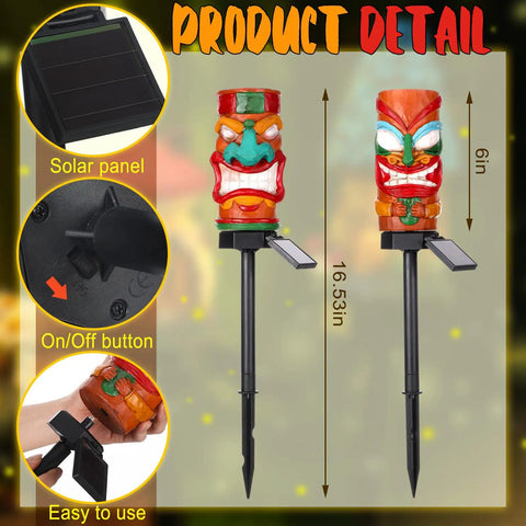 2 Pack 17 Inch Tiki Solar Lights Outdoor Garden Decor Waterproof Resin Statues That Automatically Glow At Night