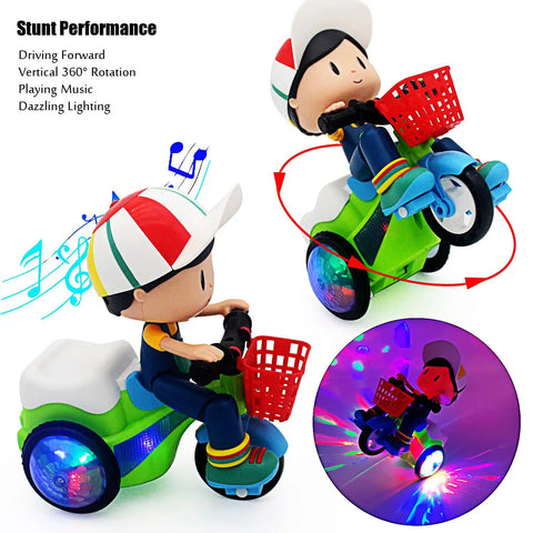 Electric Ride On Tricycle Toy For Baby And Toddler With Music And Luminous Lights For Stunt Performance cartoon tricycle with rider
