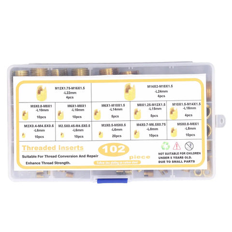 102 Piece Self Tapping Thread Insert Kit For M2 To M14 Thread Repair Pro Grade High Carbon Steel Bolt Thread Repair Tool For Damaged Threads In Plastic Copper And Soft Metals Easy To Use Heavy Duty Fix, assorted inserts in storage case