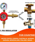 0-21 PSI regulator compatible with POL and OPD type propane tank valves for international use