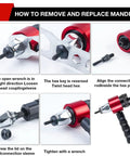 Instructions for MKPARTY Electric Rivet Gun M3 To M8 Automatic Lamboo Tool showing mandrel removal and replacement steps.