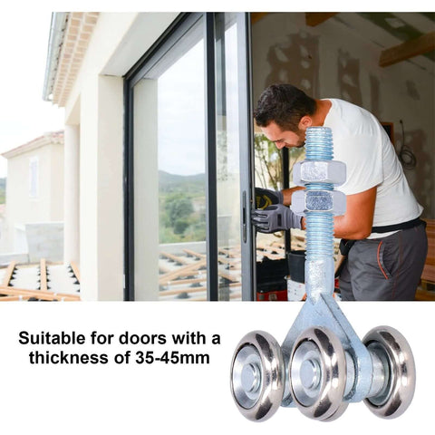 2 Pcs Door Roller Set With Double Wheel Pulley For Glass Barn Doors And Sliding Track Doors, 35mm Diameter, installed view