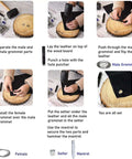 Step-by-step instructions for using All-In-One One-Eighth Inch Metal Grommets And Eyelets Kit, 200 Sets For Fabric Leather Tarps Clothing Boots And Sewing, Includes Rivets, Nickel-Free Brass Hardware, Built Tough For DIY Projects And Quick Repairs with tools.
