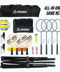 All-In-One Backyard 3-In-1 Net Set For Volleyball Badminton And Pickleball With 17Ft Adjustable Height Net Portable Carry Bag Rackets Paddles Balls Shuttlecocks Pump And Accessories For Easy Outdoor Setup And Family Fun.