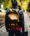 Person wearing Desert Sunset Printed Unisex Backpack With Large Capacity Dope Daypack For Travel School And Outdoors