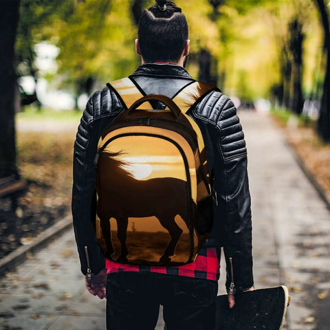 Person wearing Desert Sunset Printed Unisex Backpack With Large Capacity Dope Daypack For Travel School And Outdoors
