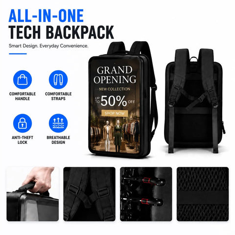 Hella Bright 21 5 Inch Lcd Backpack Mobile Ads Watertight Walkaround Digital Outdoor Campaign Marketing with comfortable straps.