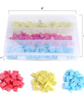 110 Piece Nylon Flag Spade Female Insulated Quick Disconnects Assortment Set with red, yellow, blue connectors in clear box